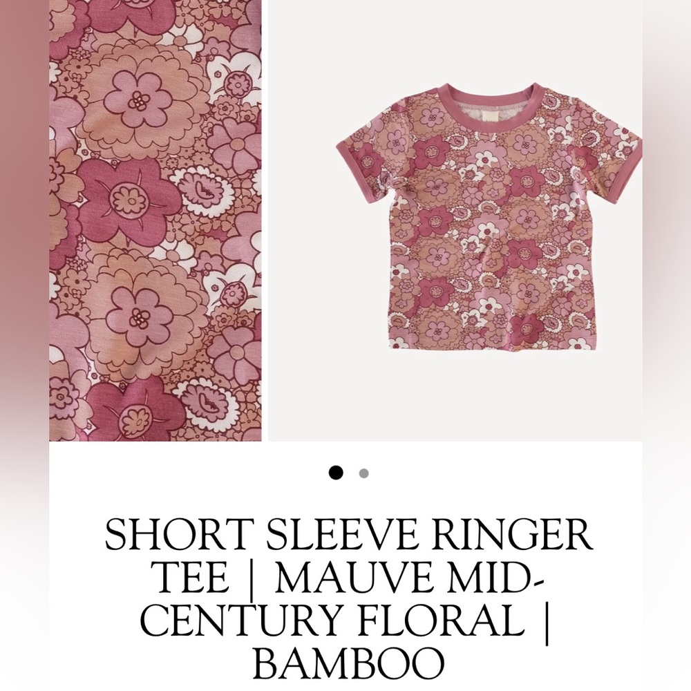 SHORT SLEEVE RINGER TEE | MAUVE MID-CENTURY FLORAL | BAMBOO retro flower power